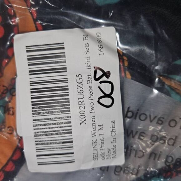 3/$15 Selink Women's Two Piece Black Print Bikini Set Size Medium - Picture 3 of 5